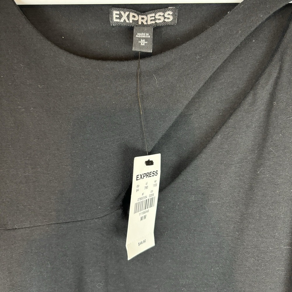 NWT Express Dress Size Medium Black Ruched Slash Neck Mini Dress Sheath - Picture 3 of 6